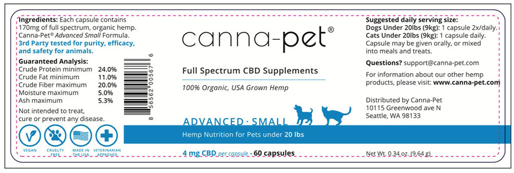 Canna-Pet Advanced for Small Dogs and Cats – 60 capsules Label Review